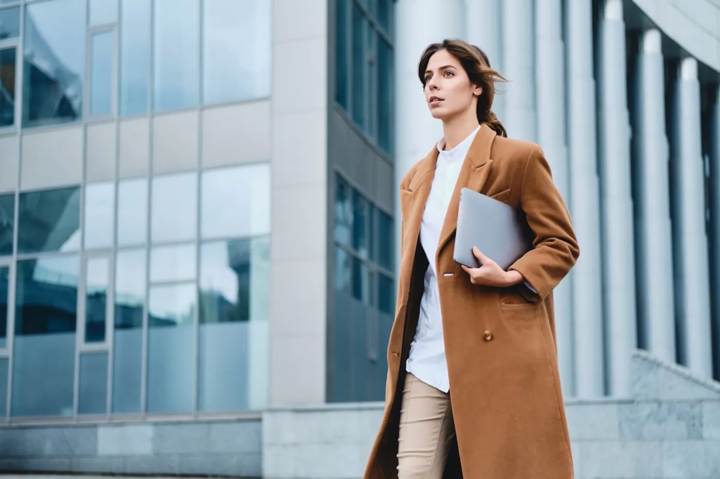 Alexandra Corsica walking outside her Bethesda office